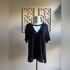 We The Free Black Short Sleeve V-Neck Top